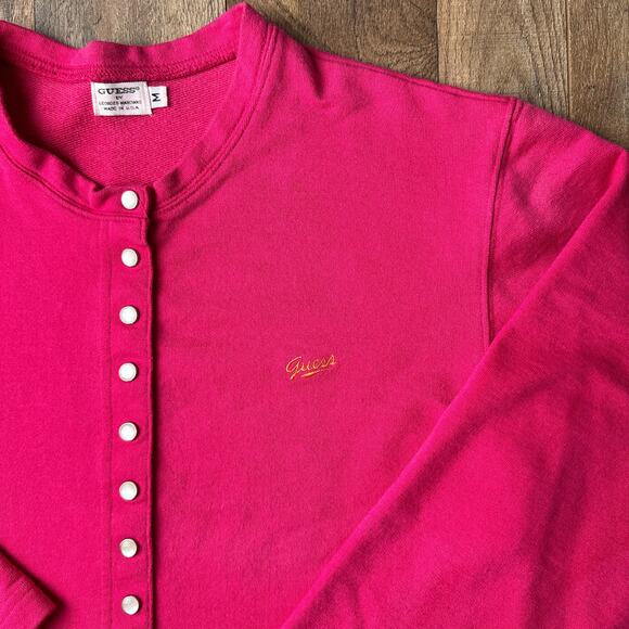 Vintage 80s Guess By Marciano Cardigan Sweater Women's Medium Pink Preppy 4439 - Picture 3 of 16
